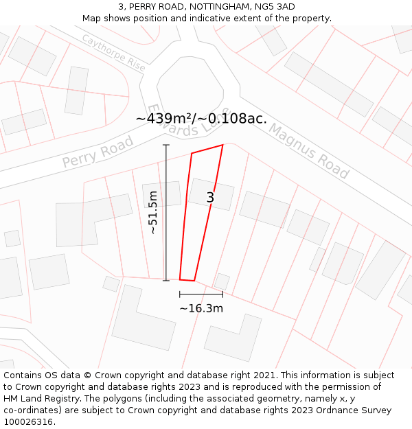 3, PERRY ROAD, NOTTINGHAM, NG5 3AD: Plot and title map
