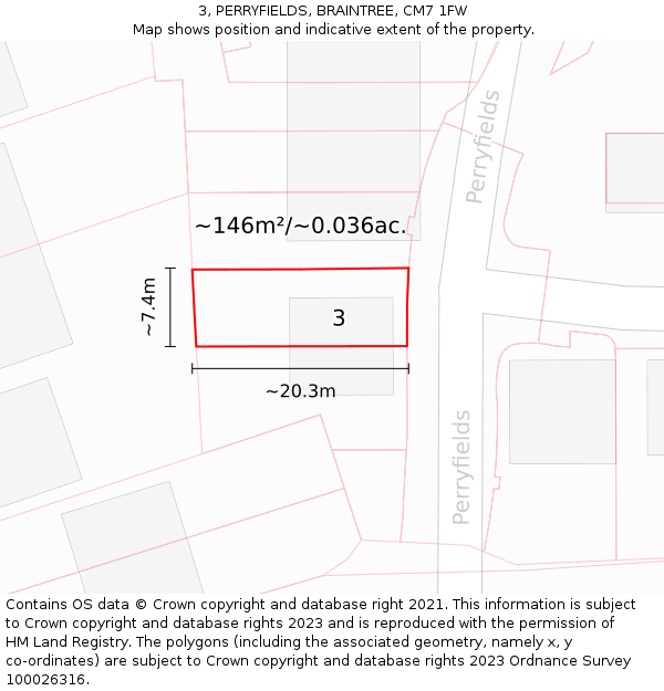 3, PERRYFIELDS, BRAINTREE, CM7 1FW: Plot and title map