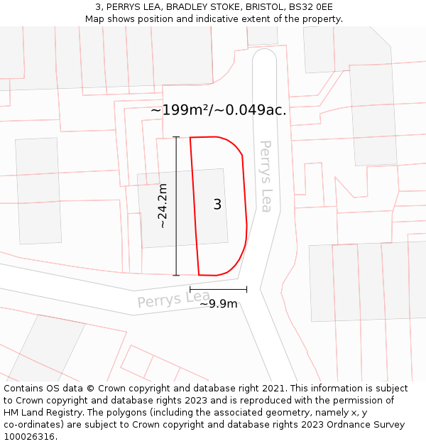 3, PERRYS LEA, BRADLEY STOKE, BRISTOL, BS32 0EE: Plot and title map