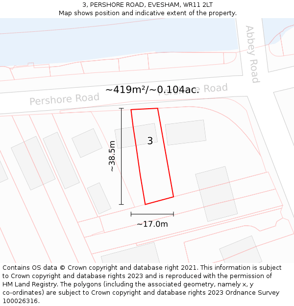 3, PERSHORE ROAD, EVESHAM, WR11 2LT: Plot and title map