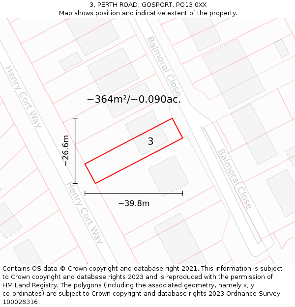 3, PERTH ROAD, GOSPORT, PO13 0XX: Plot and title map