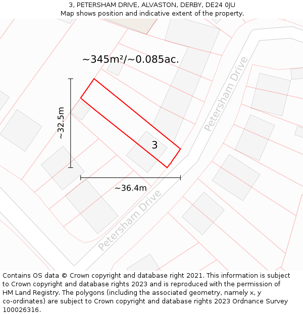 3, PETERSHAM DRIVE, ALVASTON, DERBY, DE24 0JU: Plot and title map