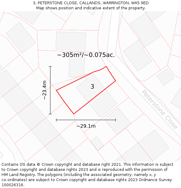 3, PETERSTONE CLOSE, CALLANDS, WARRINGTON, WA5 9ED: Plot and title map