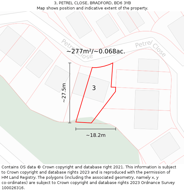 3, PETREL CLOSE, BRADFORD, BD6 3YB: Plot and title map