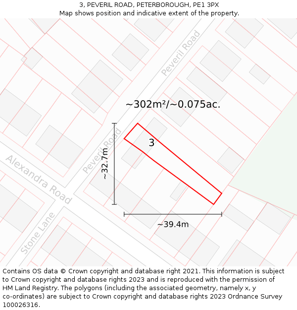 3, PEVERIL ROAD, PETERBOROUGH, PE1 3PX: Plot and title map