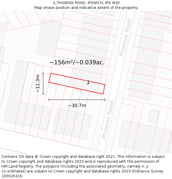 3, PHOENIX ROAD, IPSWICH, IP4 4ND: Plot and title map