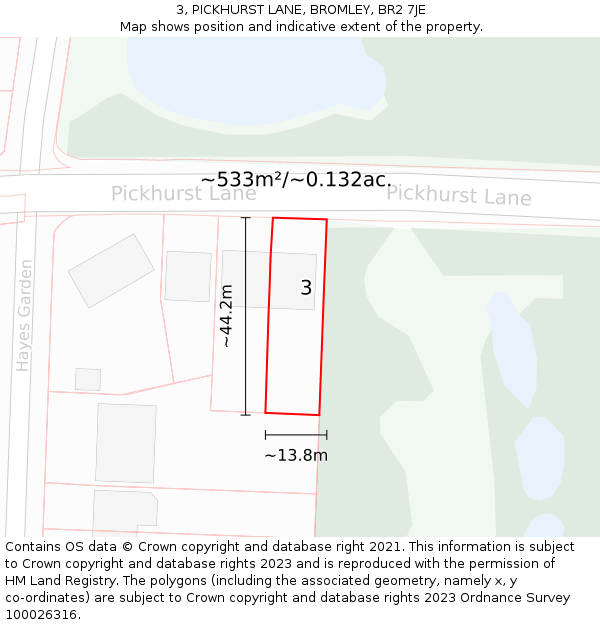 3, PICKHURST LANE, BROMLEY, BR2 7JE: Plot and title map