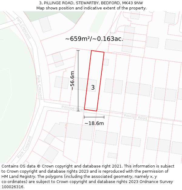 3, PILLINGE ROAD, STEWARTBY, BEDFORD, MK43 9NW: Plot and title map
