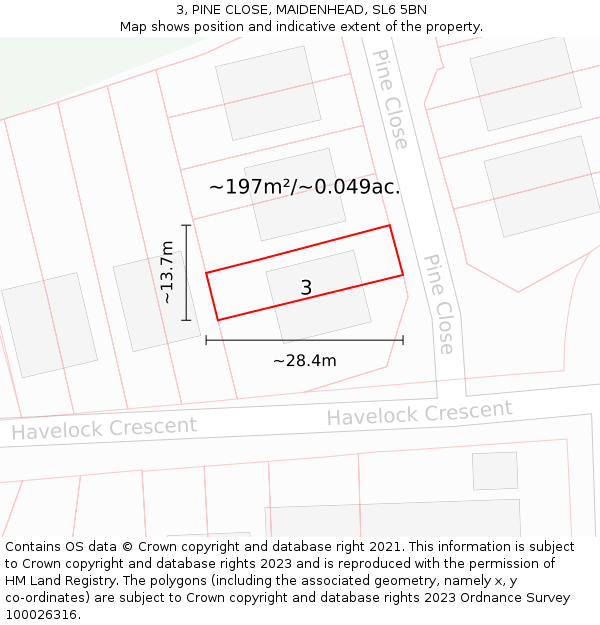 3, PINE CLOSE, MAIDENHEAD, SL6 5BN: Plot and title map