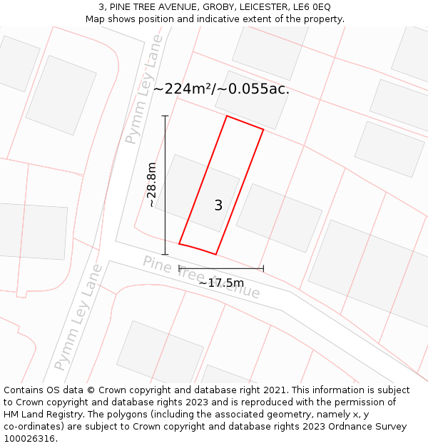 3, PINE TREE AVENUE, GROBY, LEICESTER, LE6 0EQ: Plot and title map