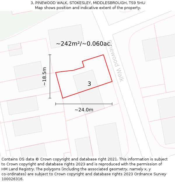 3, PINEWOOD WALK, STOKESLEY, MIDDLESBROUGH, TS9 5HU: Plot and title map