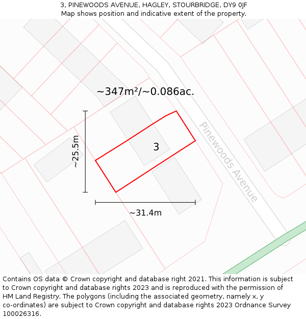 3, PINEWOODS AVENUE, HAGLEY, STOURBRIDGE, DY9 0JF: Plot and title map