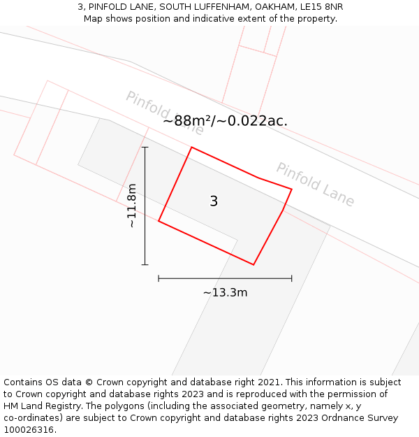 3, PINFOLD LANE, SOUTH LUFFENHAM, OAKHAM, LE15 8NR: Plot and title map