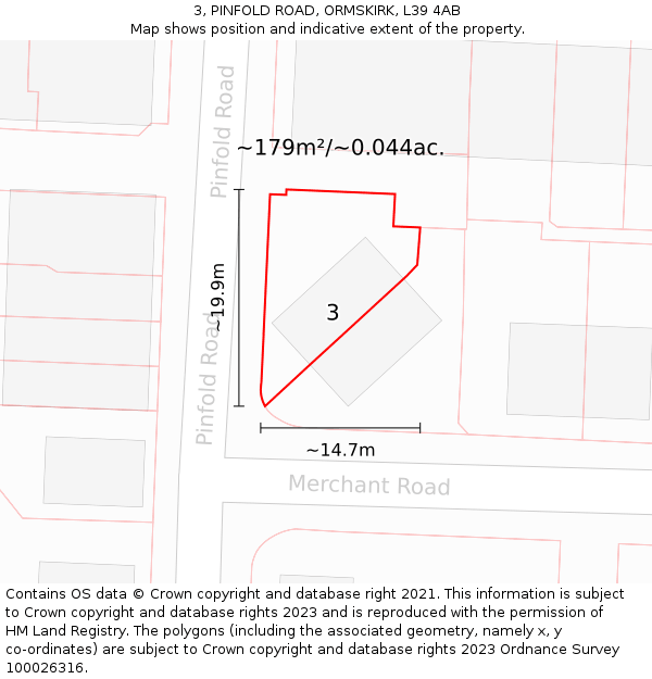 3, PINFOLD ROAD, ORMSKIRK, L39 4AB: Plot and title map