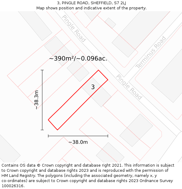 3, PINGLE ROAD, SHEFFIELD, S7 2LJ: Plot and title map