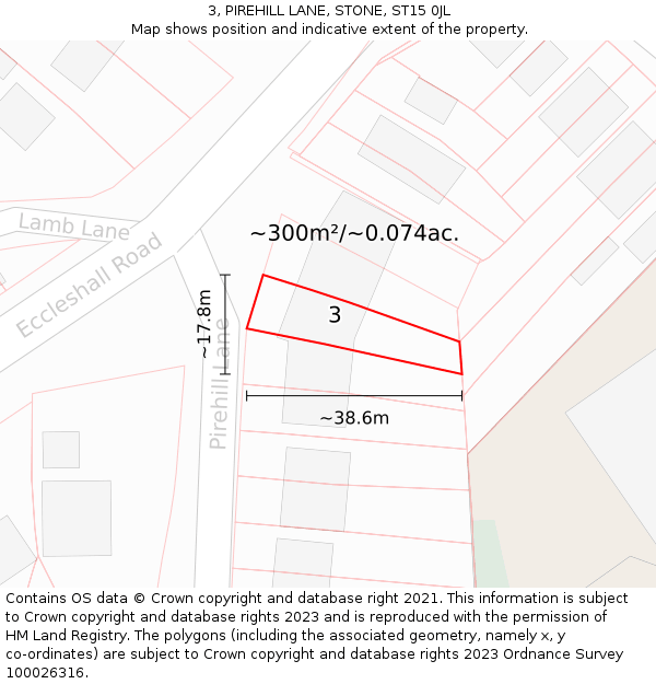 3, PIREHILL LANE, STONE, ST15 0JL: Plot and title map