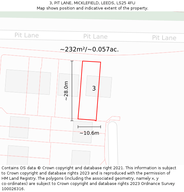 3, PIT LANE, MICKLEFIELD, LEEDS, LS25 4FU: Plot and title map