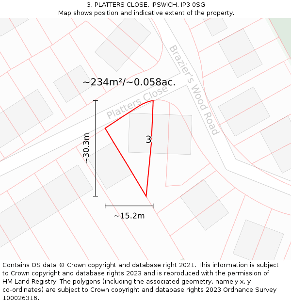 3, PLATTERS CLOSE, IPSWICH, IP3 0SG: Plot and title map