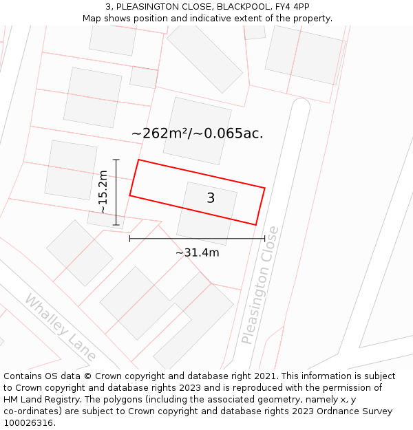 3, PLEASINGTON CLOSE, BLACKPOOL, FY4 4PP: Plot and title map
