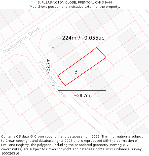 3, PLEASINGTON CLOSE, PRENTON, CH43 9HN: Plot and title map
