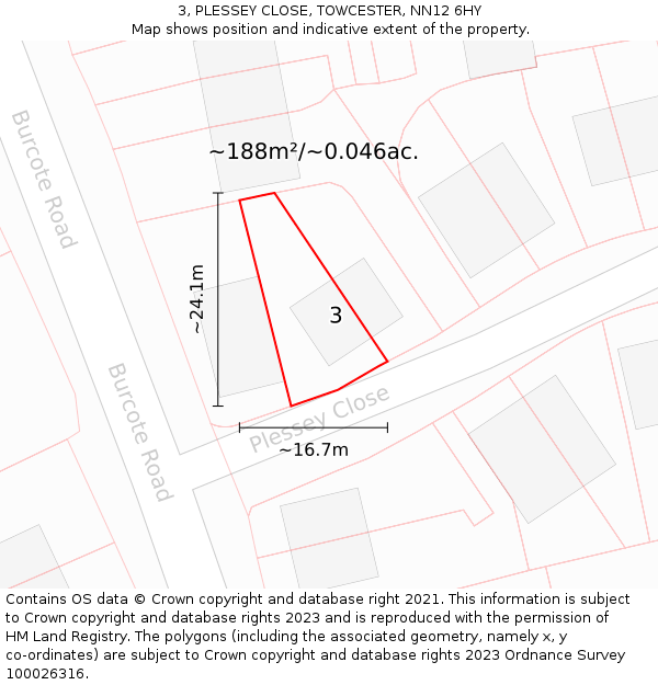 3, PLESSEY CLOSE, TOWCESTER, NN12 6HY: Plot and title map