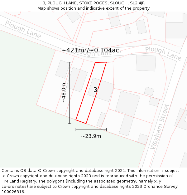 3, PLOUGH LANE, STOKE POGES, SLOUGH, SL2 4JR: Plot and title map