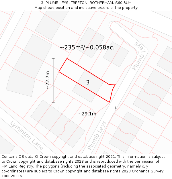 3, PLUMB LEYS, TREETON, ROTHERHAM, S60 5UH: Plot and title map