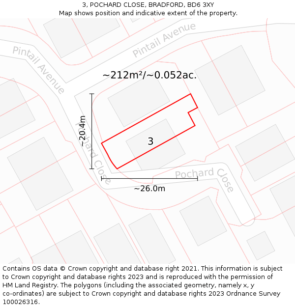 3, POCHARD CLOSE, BRADFORD, BD6 3XY: Plot and title map