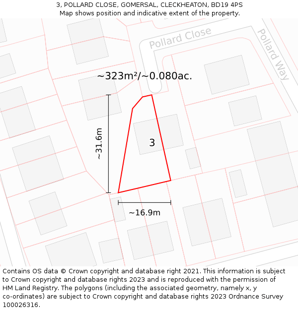 3, POLLARD CLOSE, GOMERSAL, CLECKHEATON, BD19 4PS: Plot and title map