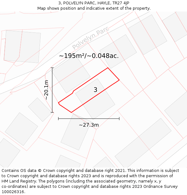 3, POLVELYN PARC, HAYLE, TR27 4JP: Plot and title map