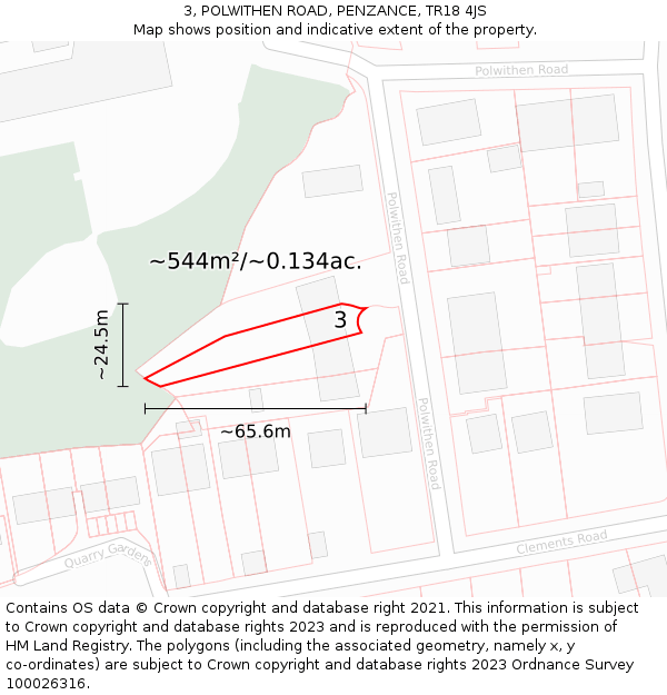 3, POLWITHEN ROAD, PENZANCE, TR18 4JS: Plot and title map