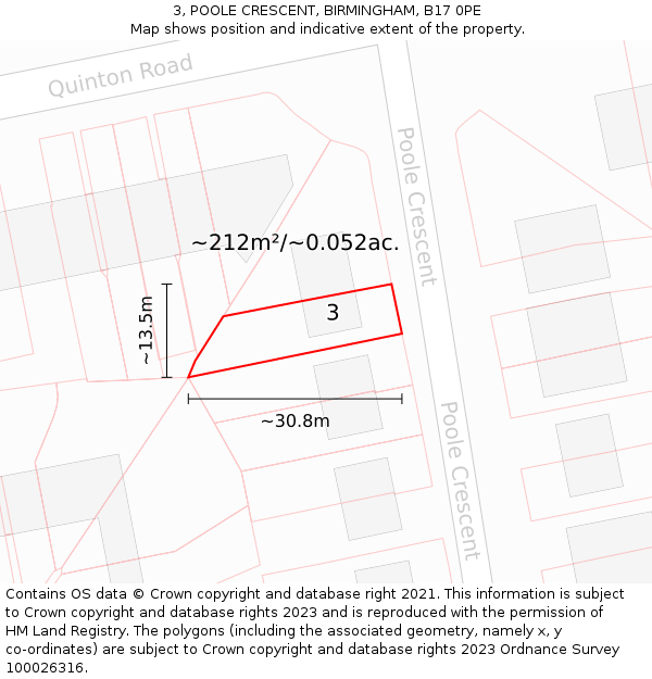 3, POOLE CRESCENT, BIRMINGHAM, B17 0PE: Plot and title map