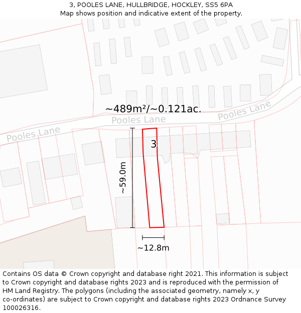 3, POOLES LANE, HULLBRIDGE, HOCKLEY, SS5 6PA: Plot and title map