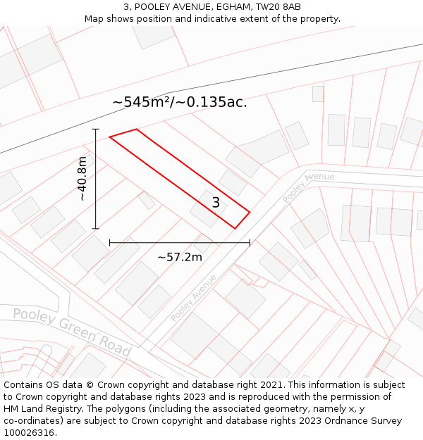 3, POOLEY AVENUE, EGHAM, TW20 8AB: Plot and title map