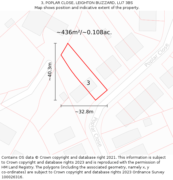 3, POPLAR CLOSE, LEIGHTON BUZZARD, LU7 3BS: Plot and title map