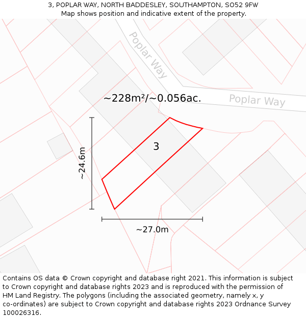 3, POPLAR WAY, NORTH BADDESLEY, SOUTHAMPTON, SO52 9FW: Plot and title map