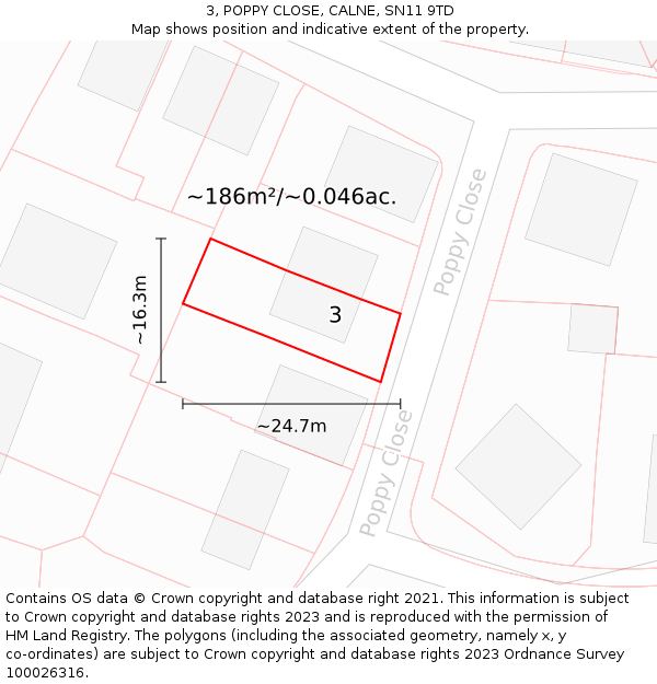 3, POPPY CLOSE, CALNE, SN11 9TD: Plot and title map