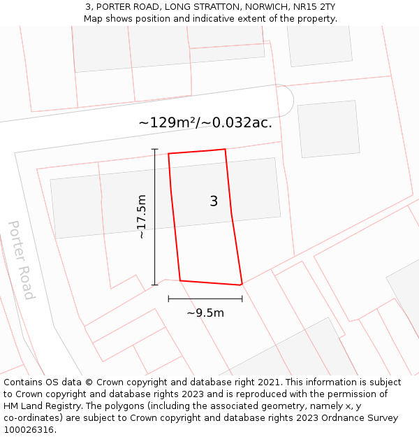 3, PORTER ROAD, LONG STRATTON, NORWICH, NR15 2TY: Plot and title map
