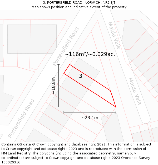 3, PORTERSFIELD ROAD, NORWICH, NR2 3JT: Plot and title map