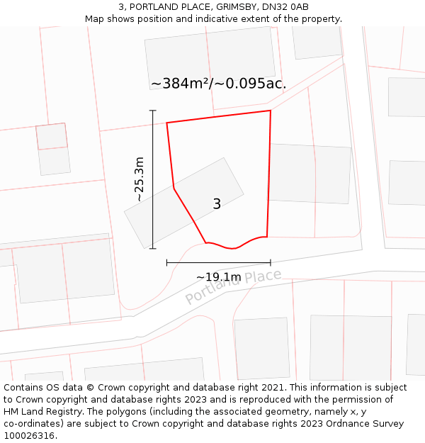 3, PORTLAND PLACE, GRIMSBY, DN32 0AB: Plot and title map