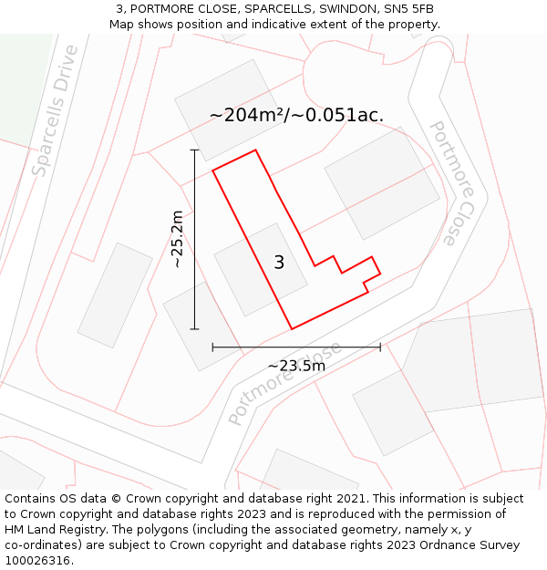 3, PORTMORE CLOSE, SPARCELLS, SWINDON, SN5 5FB: Plot and title map