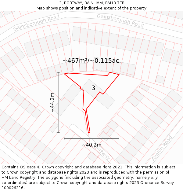 3, PORTWAY, RAINHAM, RM13 7ER: Plot and title map