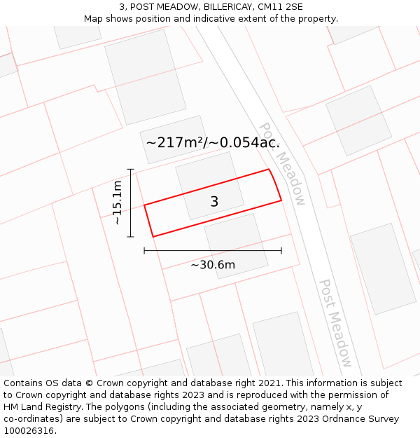 3, POST MEADOW, BILLERICAY, CM11 2SE: Plot and title map