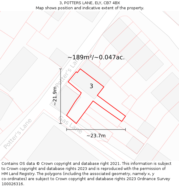 3, POTTERS LANE, ELY, CB7 4BX: Plot and title map
