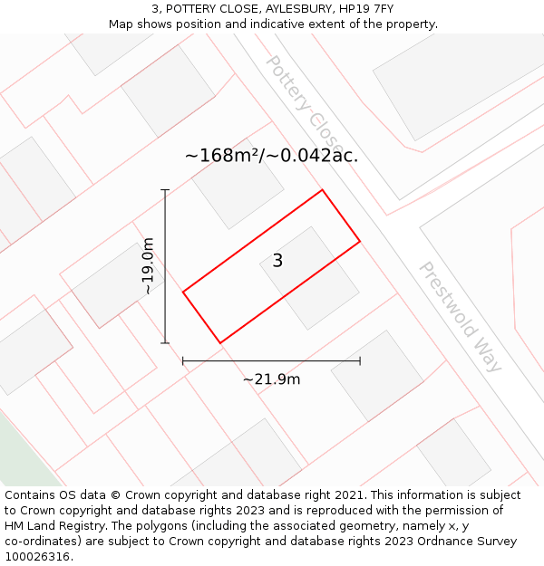 3, POTTERY CLOSE, AYLESBURY, HP19 7FY: Plot and title map