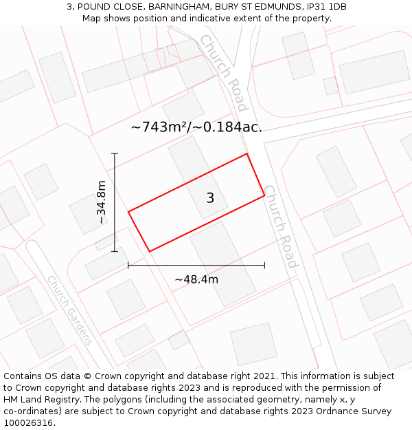 3, POUND CLOSE, BARNINGHAM, BURY ST EDMUNDS, IP31 1DB: Plot and title map