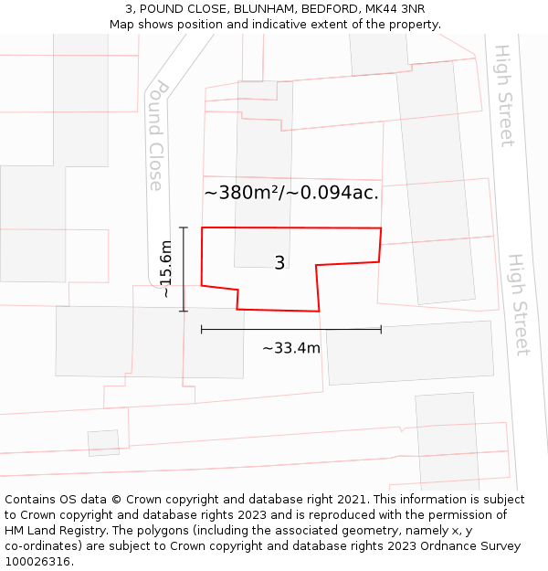 3, POUND CLOSE, BLUNHAM, BEDFORD, MK44 3NR: Plot and title map