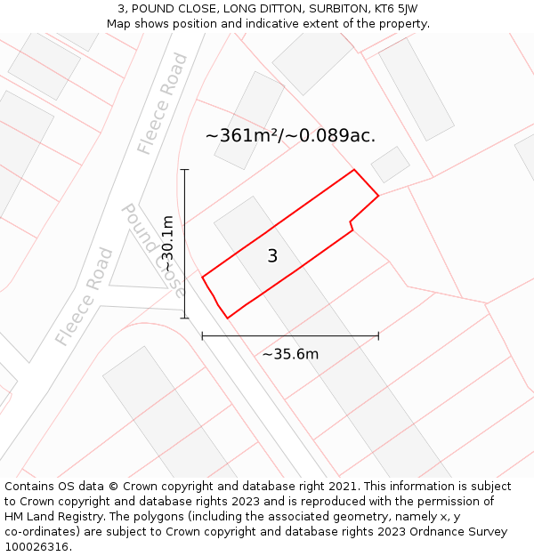 3, POUND CLOSE, LONG DITTON, SURBITON, KT6 5JW: Plot and title map