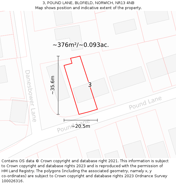 3, POUND LANE, BLOFIELD, NORWICH, NR13 4NB: Plot and title map