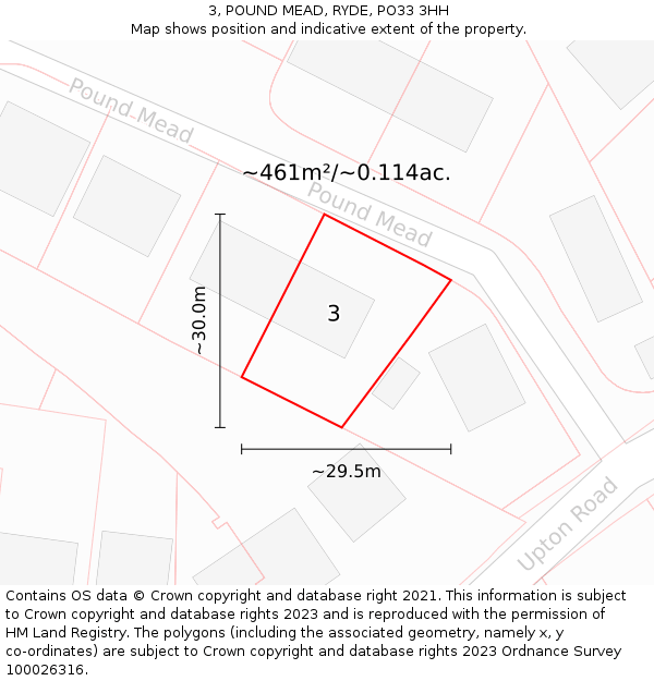 3, POUND MEAD, RYDE, PO33 3HH: Plot and title map
